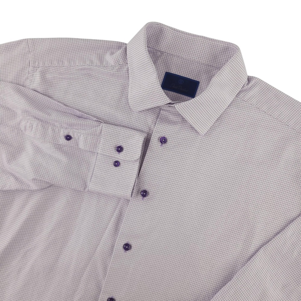 David Donahue Dress Shirt Mens XXL Purple Check Regular Fit Cotton Long Sleeve
